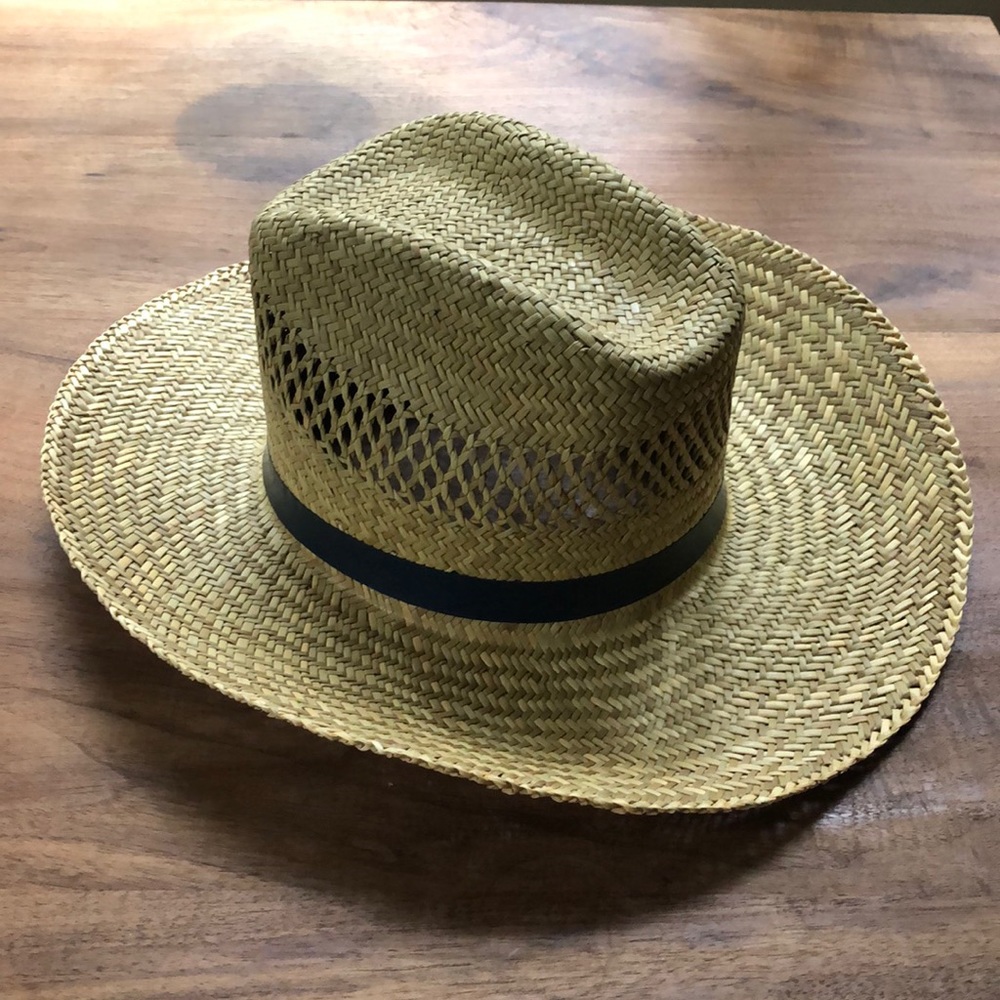 Natural Cowgirl Woven Straw Hat with Navy Blue Plastic Band